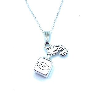 Quill And Ink Well Necklace Writer Author Gift